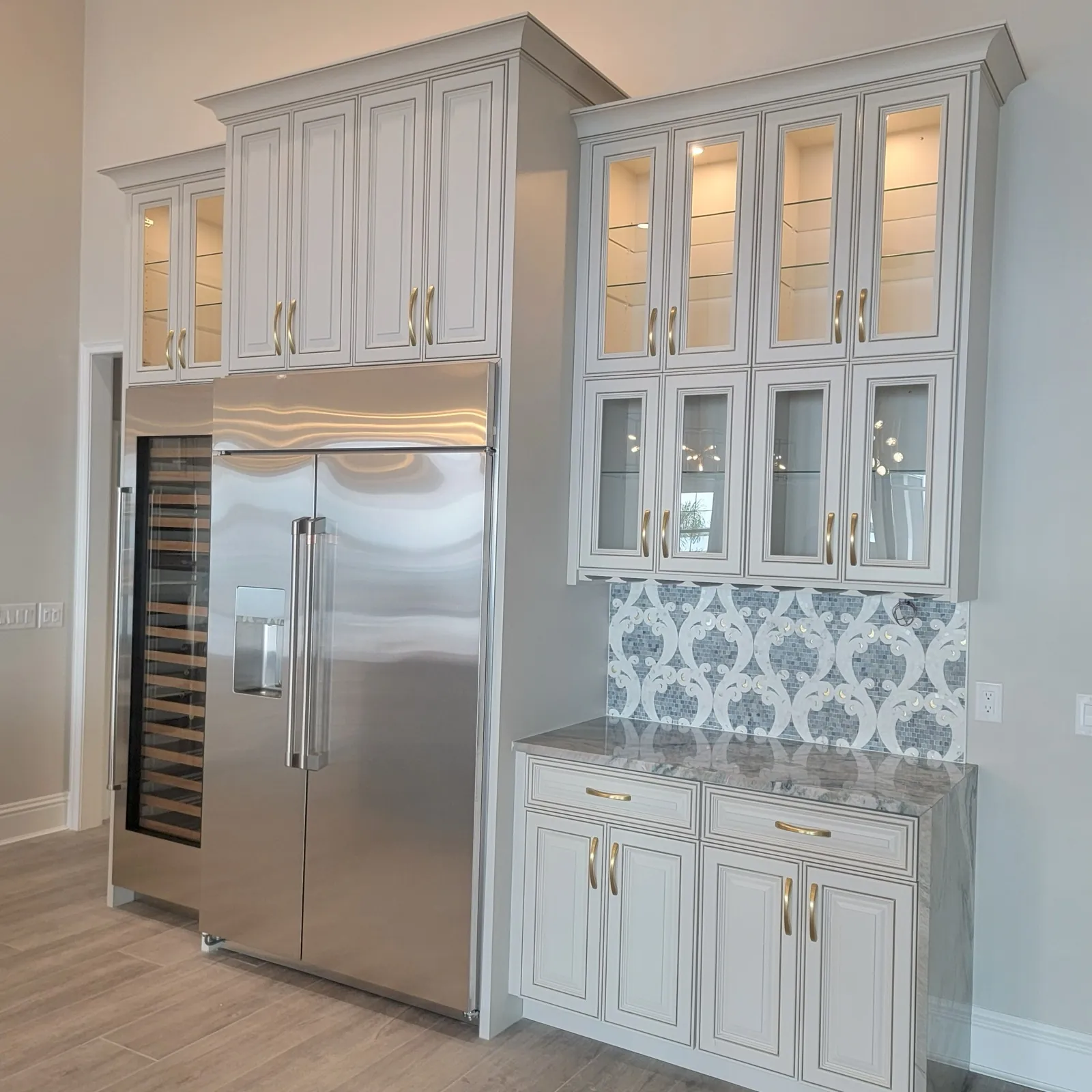 Custom glass-front cabinetry